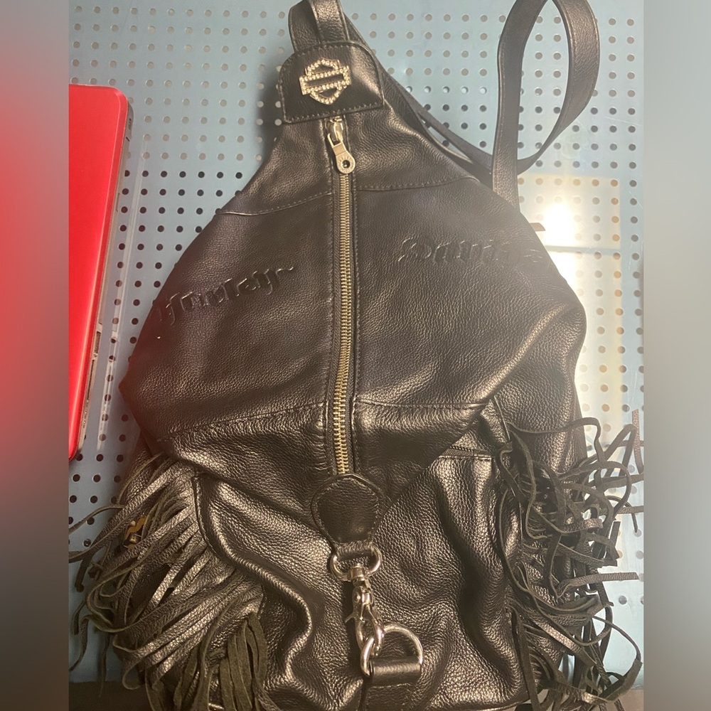 Chic Black Leather Backpack with Fringe